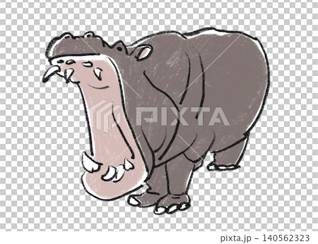 手描き風の口を開けるカバのイラスト 手描き風の口を開けるカバのイラスト 140562323