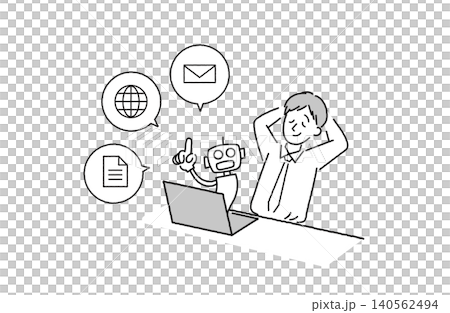 AIアシスタントによる業務効率化を表すビジネスイラスト 140562494