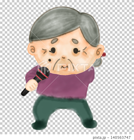 マイクを持つおばあちゃんの全身イラスト 高齢者のカラオケやデイサービスのレク素材 背景透過PNG マイクを持つおばあちゃんの全身イラスト 高齢者のカラオケやデイサービスのレク素材 背景透過PNG 140563747