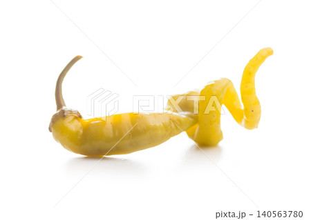 Pickled Banana Peppers and Pepperoncini Close-Up on White Background for Salad and Condiment Use Pickled Banana Peppers and Pepperoncini Close-Up on White Background for Salad and Condiment Use 140563780