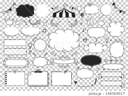 Pop and cute handwritten-style speech bubble and frame set Pop and cute handwritten-style speech bubble and frame set 140564017