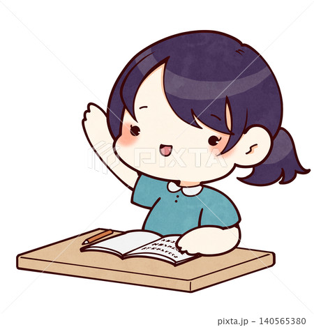 手を挙げる女の子のイラスト 手を挙げる女の子のイラスト 140565380