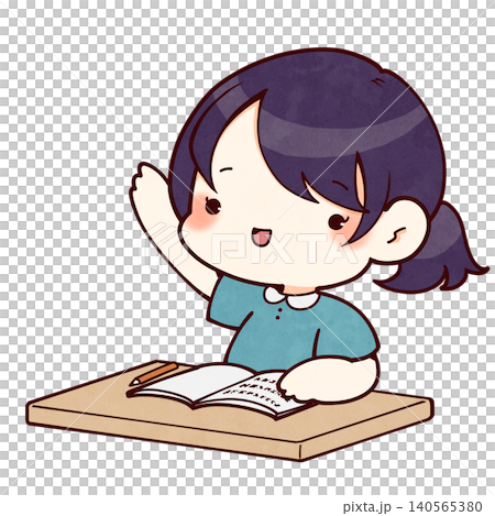 Illustration of a girl raising her hand Illustration of a girl raising her hand 140565380
