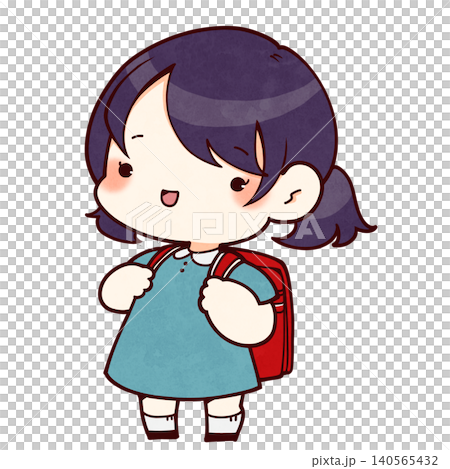 一個女孩背著書包的插圖 一個女孩背著書包的插圖 140565432