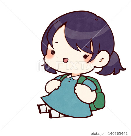 リュックを背負って座る女の子のイラスト リュックを背負って座る女の子のイラスト 140565441