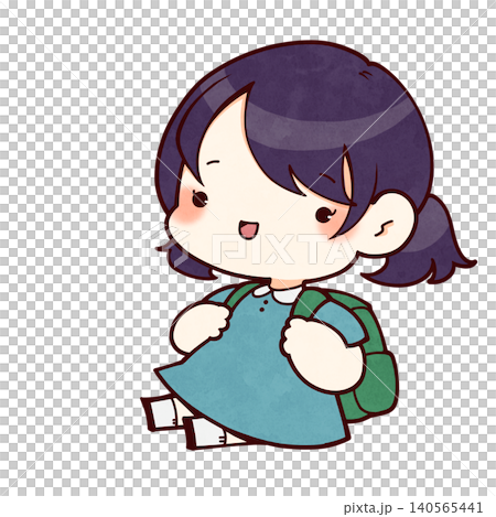 リュックを背負って座る女の子のイラスト リュックを背負って座る女の子のイラスト 140565441