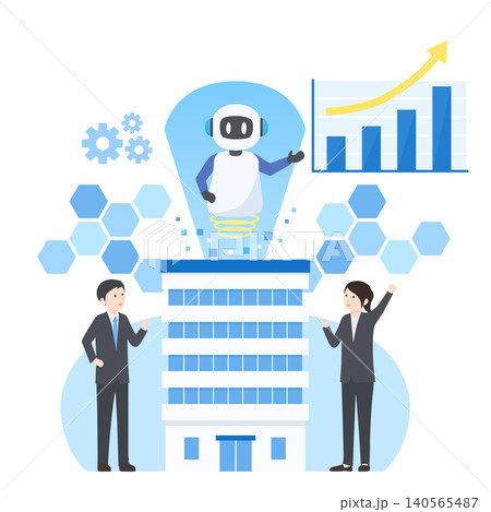 AIの導入によって業績が向上した企業のフラットデザインイラスト AIの導入によって業績が向上した企業のフラットデザインイラスト 140565487