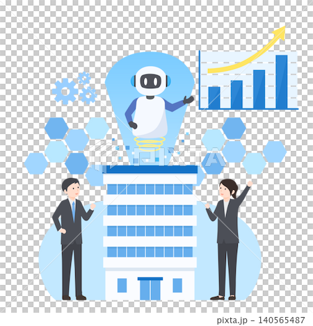 AIの導入によって業績が向上した企業のフラットデザインイラスト AIの導入によって業績が向上した企業のフラットデザインイラスト 140565487