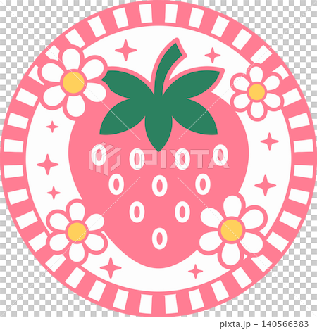 Cute Strawberry Floral Badge Illustration Cute Strawberry Floral Badge Illustration 140566383