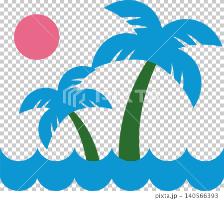 Tropical Palm Trees Island Waves Illustration	 140566393