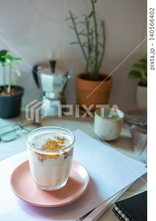 Dirty Coffee menu or Milk and Espresso Coffee, homemade coffee drink Dirty Coffee menu or Milk and Espresso Coffee, homemade coffee drink 140566402