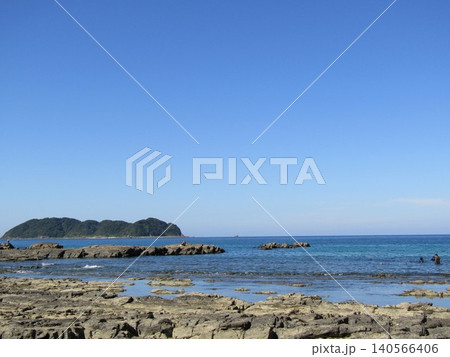 熊本県天草市、NHK大河ドラマ「武蔵」のロケ地、美しい海が広がる茂串海岸 140566406