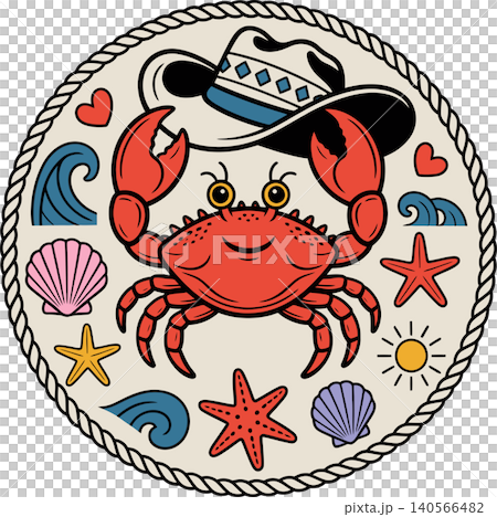 Cute Beach Crab with Cowboy Hat Illustration Cute Beach Crab with Cowboy Hat Illustration 140566482