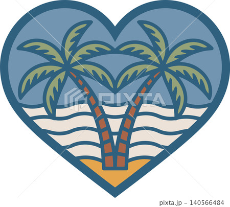 Tropical Palm Trees Heart Shape Beach Illustration	 140566484