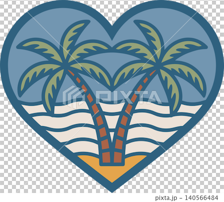 Tropical Palm Trees Heart Shape Beach Illustration	 140566484
