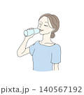 ペットボトルの水を飲む女性のイラスト 140567192