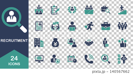 Icon set related to recruitment, interviews, hiring, and job changes. Icon set related to recruitment, interviews, hiring, and job changes. 140567662