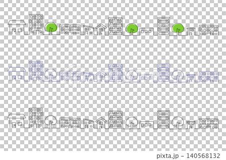 A set of hand-drawn cityscapes in different colors. A set of hand-drawn cityscapes in different colors. 140568132