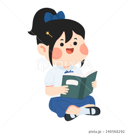 Illustration of Girl Reading a Book Happily Illustration of Girl Reading a Book Happily 140568292