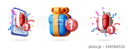 3D gift box set with smartphone and notification 140568320