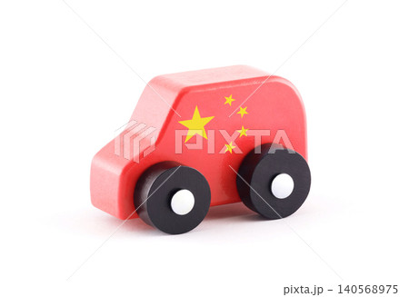Chinese car miniature isolated on white background with clipping path. Duty for EV cars made in China concept. 140568975