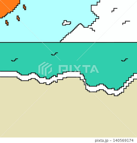 夏の海岸風景スクエアドットイラスト 140569174