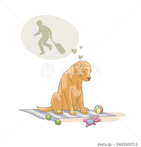 Lonely dog waiting for its owner to return home. Separation anxiety and pet attachment concept. 140569713
