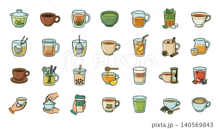 Tea and coffee icons mega set. Vector illustration. Tea and coffee icons mega set. Vector illustration. 140569843