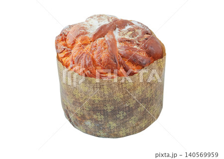 Easter sweet bread isolated on a white background. Home decor and cake. Village style. Christian religion traditions. Easter sweet bread isolated on a white background. Home decor and cake. Village style. Christian religion traditions. 140569959