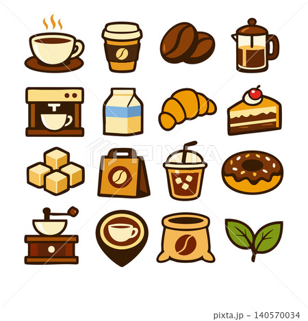 Coffee shop colorful bold line icons set Coffee shop colorful bold line icons set 140570034