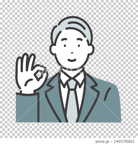 A middle-aged businessman gives an OK sign. A middle-aged businessman gives an OK sign. 140570082
