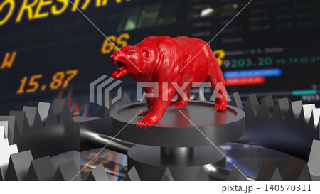 Red Bear Trap Stock Market Risk Concept 3d render. Red Bear Trap Stock Market Risk Concept 3d render. 140570311