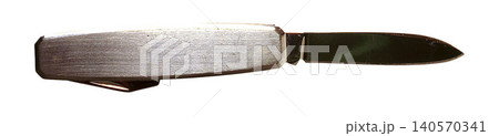 Classic Folding Pocket Knife with Wooden Handle isolated on a white background 140570341