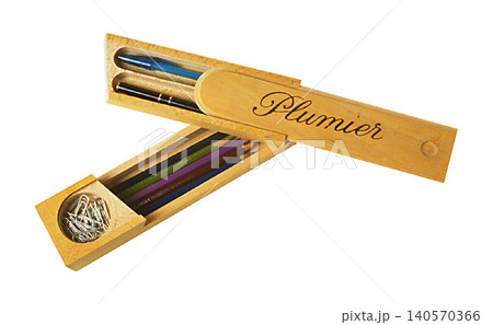 Plumerier Wooden Pencil Case isolated on a white background 140570366