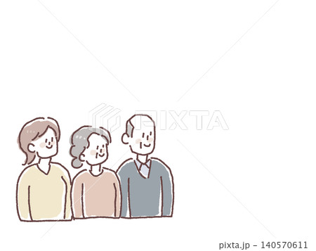 笑顔の家族3人の上半身イラスト(右スペース有り) 笑顔の家族3人の上半身イラスト(右スペース有り) 140570611