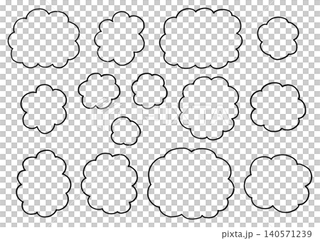 色々な大きさのモコモコした雲のような手描きのシェイプセット（黒） 140571239