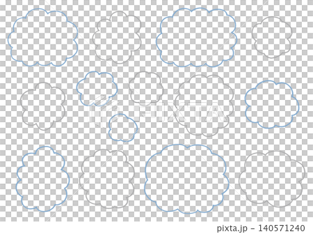 一組手繪的、蓬鬆的、類似雲朵的形狀,大小不一(雨雲的顏色)。 一組手繪的、蓬鬆的、類似雲朵的形狀,大小不一(雨雲的顏色)。 140571240