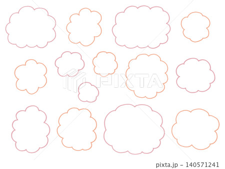 色々な大きさのモコモコした雲のような手描きのシェイプセット(夕焼けカラー) 色々な大きさのモコモコした雲のような手描きのシェイプセット(夕焼けカラー) 140571241