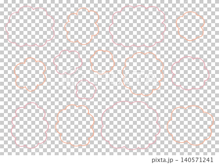 A set of hand-drawn, fluffy, cloud-like shapes in various sizes (sunset colors). A set of hand-drawn, fluffy, cloud-like shapes in various sizes (sunset colors). 140571241