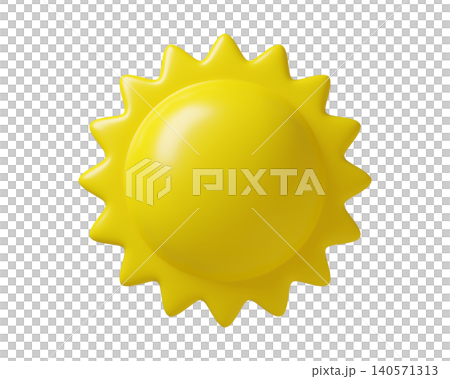 Yellow 3D Sun icon in smooth plastic texture, isolated on background. Symbol for child design, weather forecast, meteorology. 3d render Yellow 3D Sun icon in smooth plastic texture, isolated on background. Symbol for child design, weather forecast, meteorology. 3d render 140571313