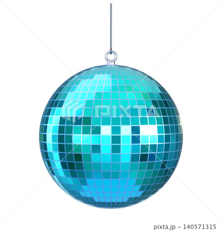 Glossy turquoise and blue Disco Ball, isolated on background for vibrant party decoration, 3D render. Glossy turquoise and blue Disco Ball, isolated on background for vibrant party decoration, 3D render. 140571315