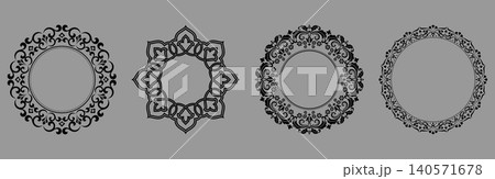Set of decorative frames Elegant vector element for design in Eastern style, place for text. Floral black and gray frames. Lace illustration for invitations and greeting cards Set of decorative frames Elegant vector element for design in Eastern style, place for text. Floral black and gray frames. Lace illustration for invitations and greeting cards 140571678