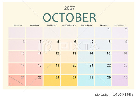 October 2027 Colorful calendar page isolated on white background. 140571695