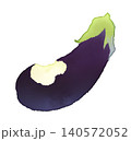かじった緑ヘタ茄子のイラスト 水彩風 透過PNG 140572052
