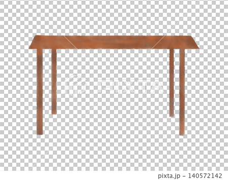 A watercolor-style hand-painted illustration of a wooden table. 140572142