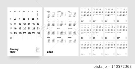 Monthly calendar layout for 2027. Planner diary. Monthly calendar layout for 2027. Planner diary. 140572368
