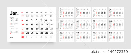 Monthly calendar layout for 2027. Planner diary. Monthly calendar layout for 2027. Planner diary. 140572370