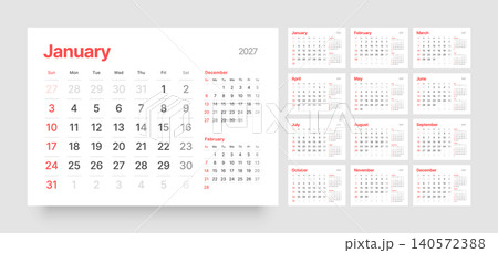 Monthly calendar layout for 2027. Planner diary. Monthly calendar layout for 2027. Planner diary. 140572388