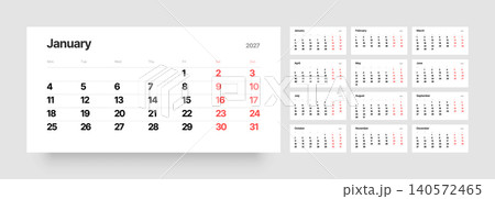 Monthly calendar layout for 2027. Planner diary. 140572465