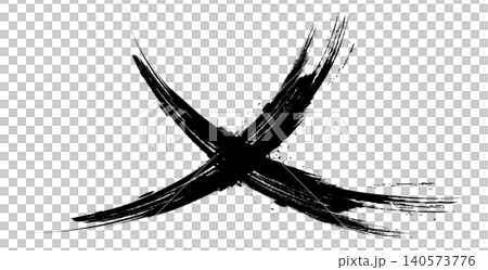 A dynamic, faded black brushstroke; an abstract illustration of an X mark in the style of ink painting. 140573776